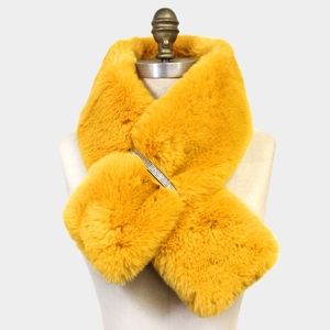 Mustard Faux Fur Bling Style Pull Through Scarf Collar Winter Fashion Accessory